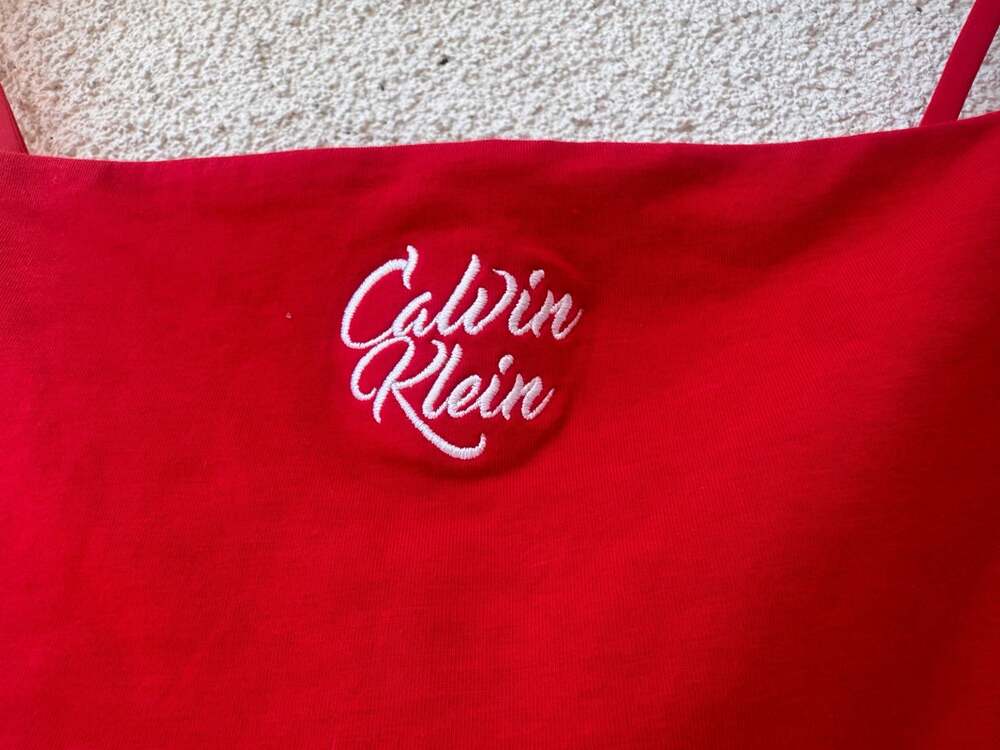 Calvin Klein Red Script Logo Cami Crop Top Bralette with Adjustable Straps